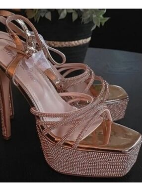 Rhinestone accents/Ankle Strap Square-Toe High Heels